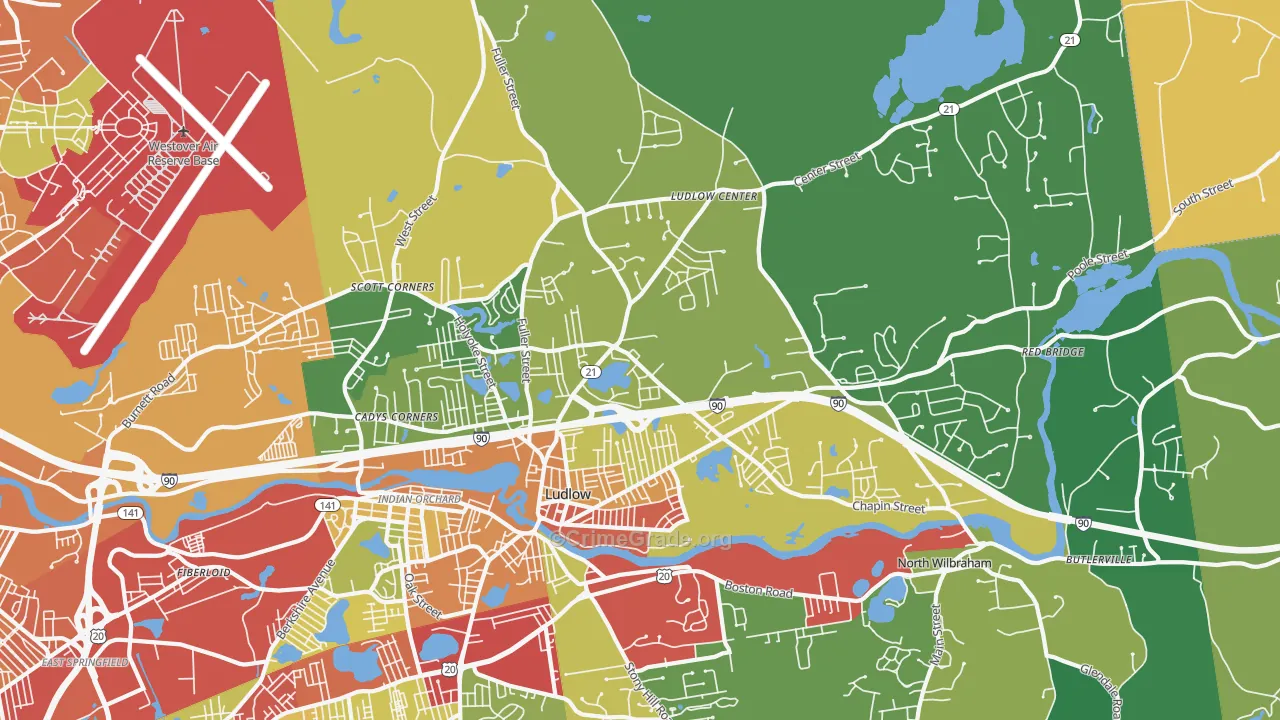 Ludlow, MA Map of Theft Rates