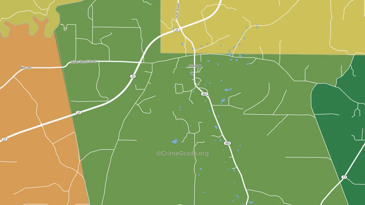 Ludlow, MS Map of Theft Rates
