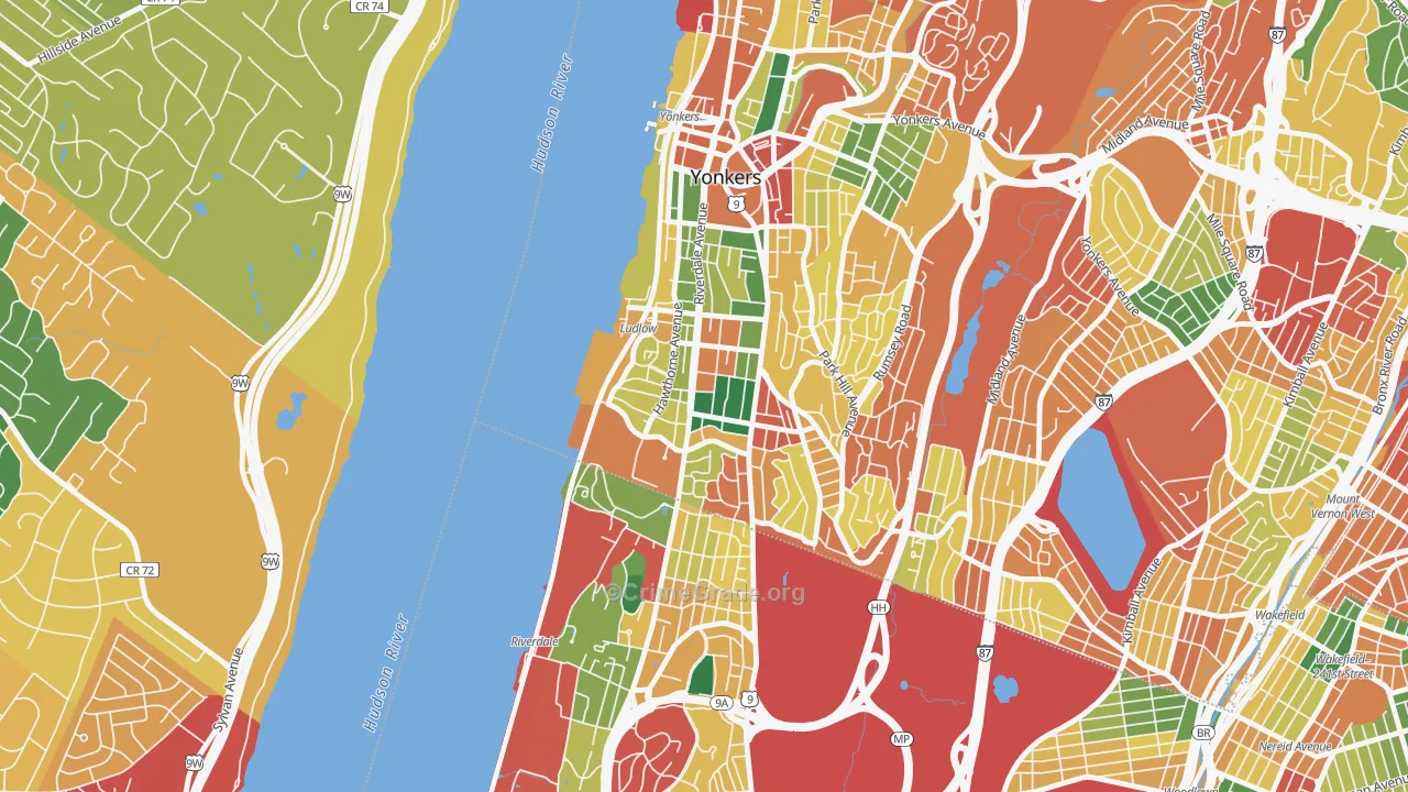 Ludlow, Yonkers, NY Map of Theft Rates