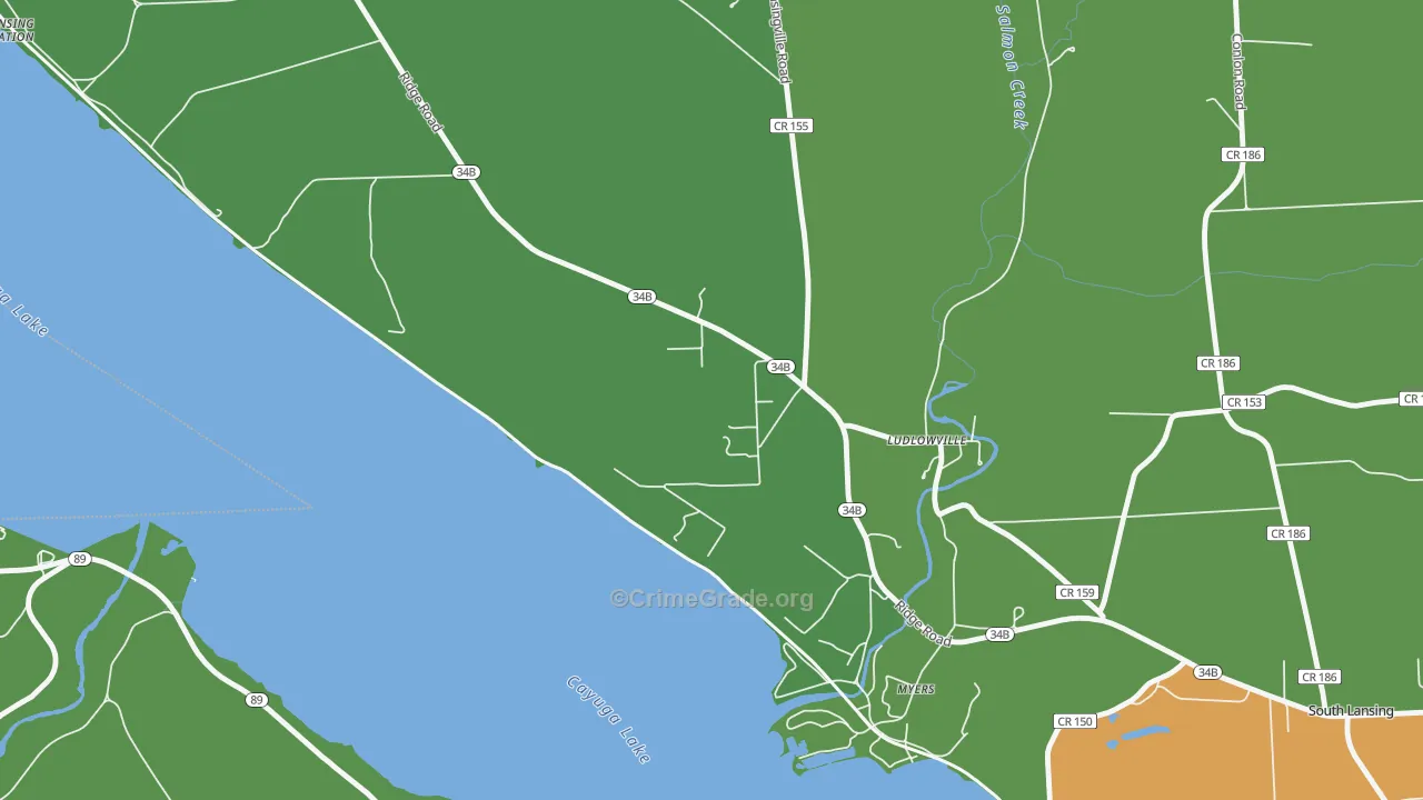 Ludlowville, NY Map of Theft Rates