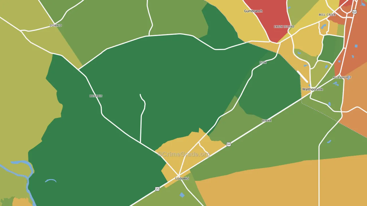 Ludowici, GA Map of Theft Rates