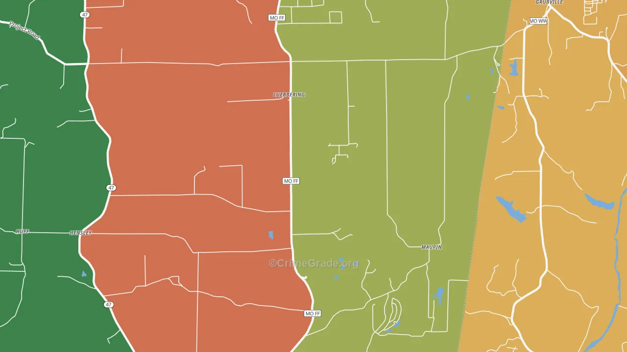 Luebbering, MO Map of Theft Rates
