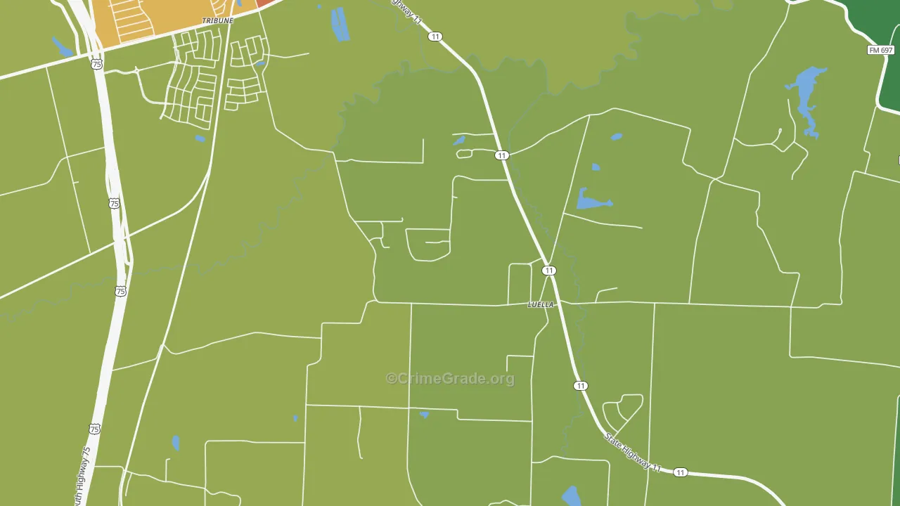 Luella, TX Map of Theft Rates