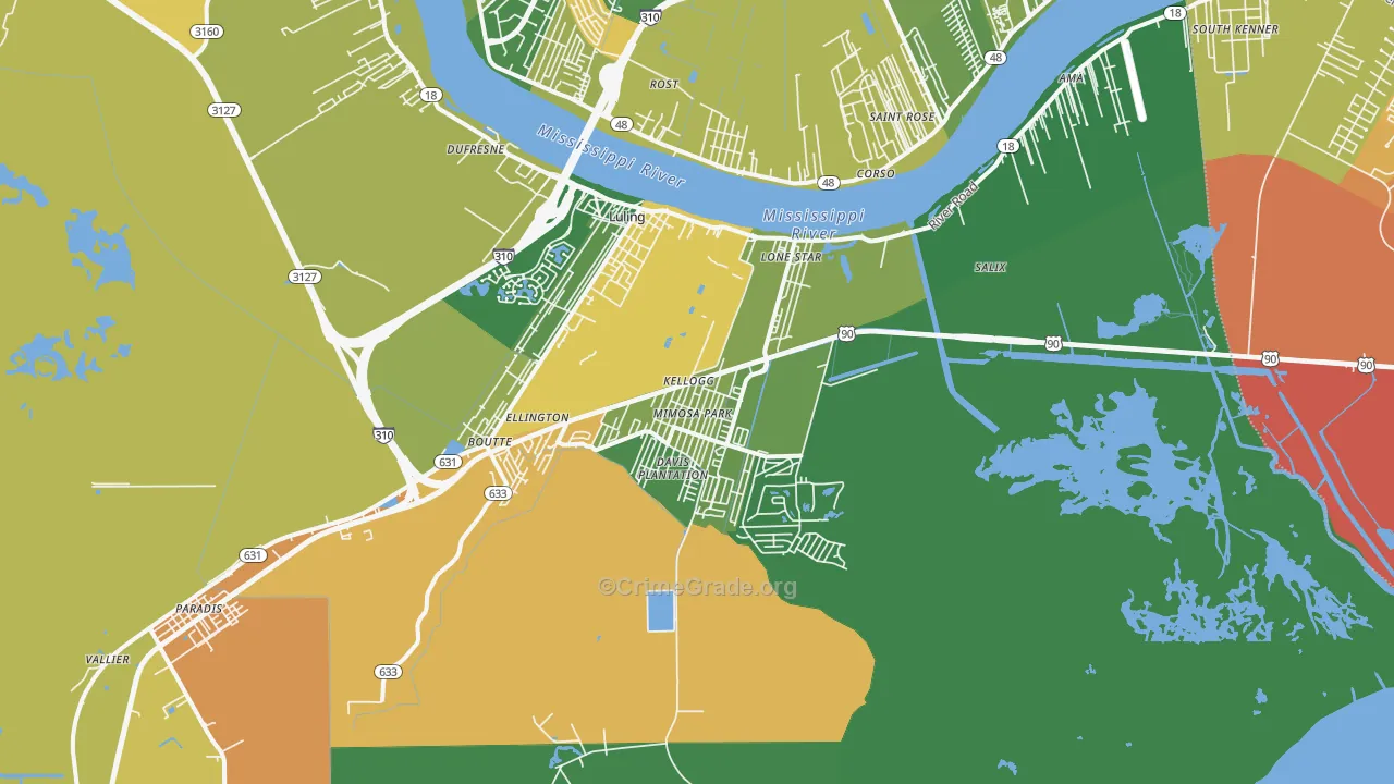Luling, LA Map of Theft Rates