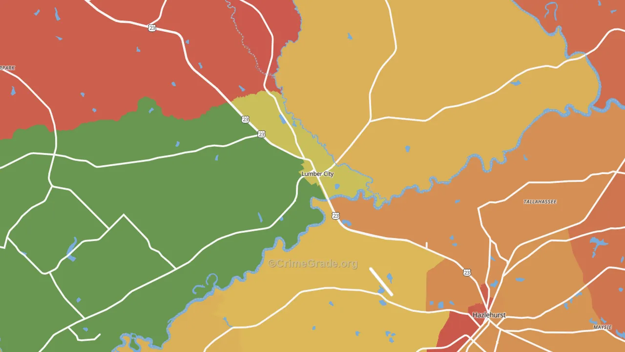 Lumber City, GA Map of Theft Rates