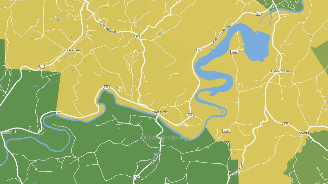 Lumber City, PA Map of Theft Rates