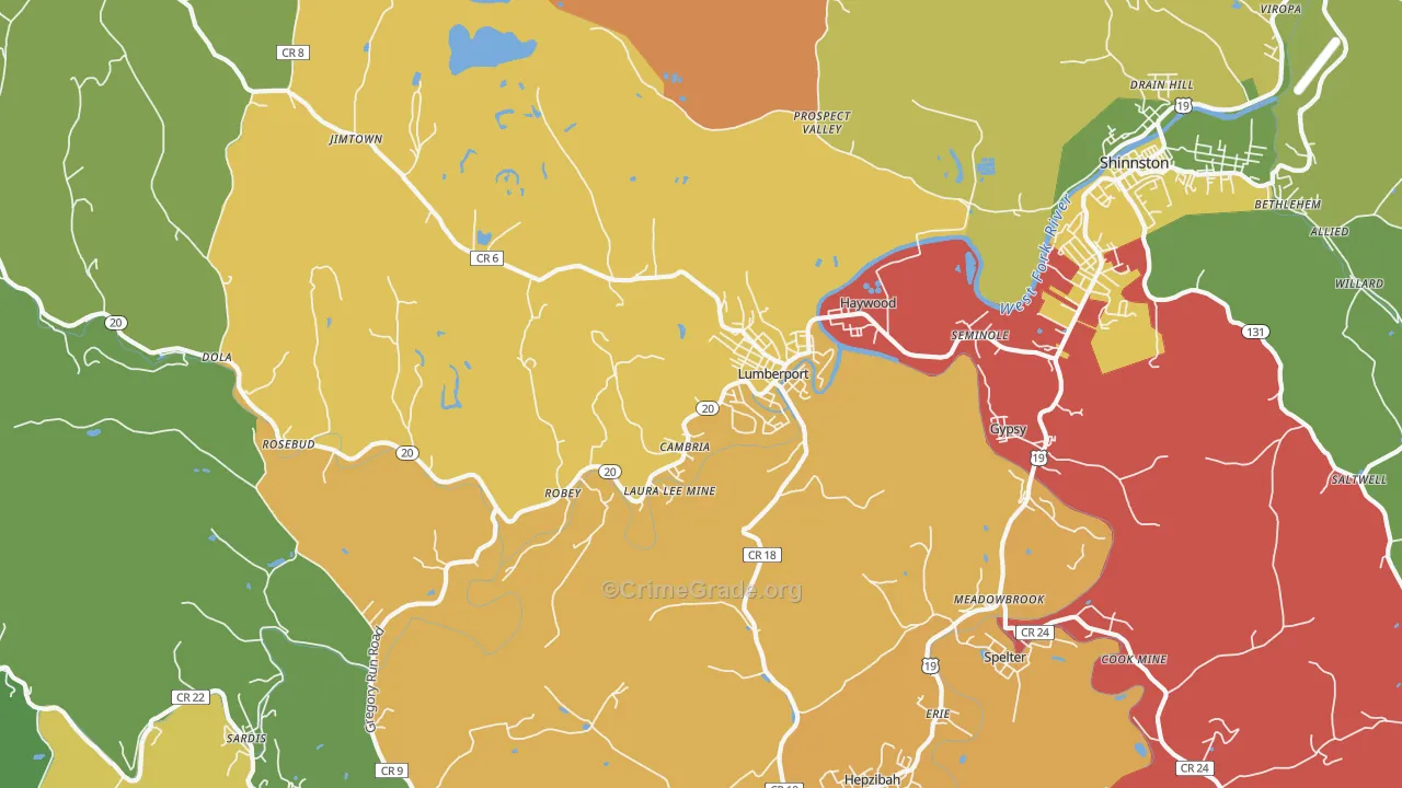 Lumberport, WV Map of Theft Rates