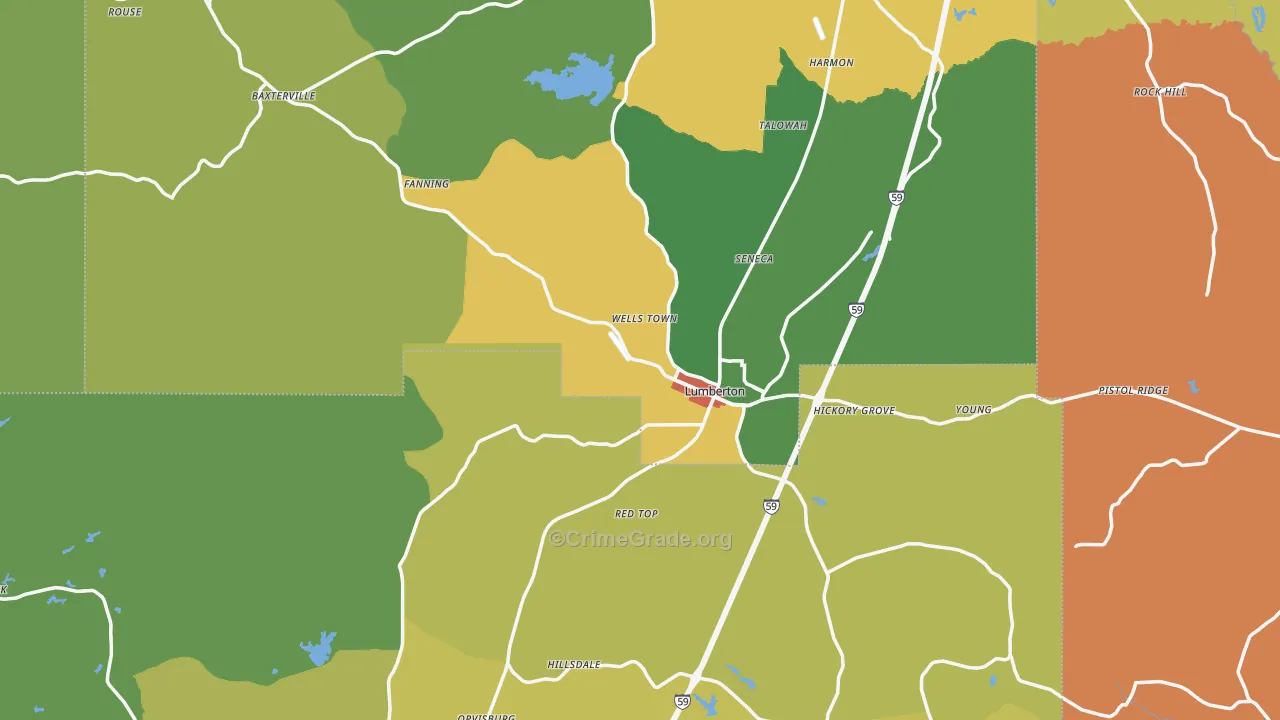 Lumberton, MS Map of Theft Rates
