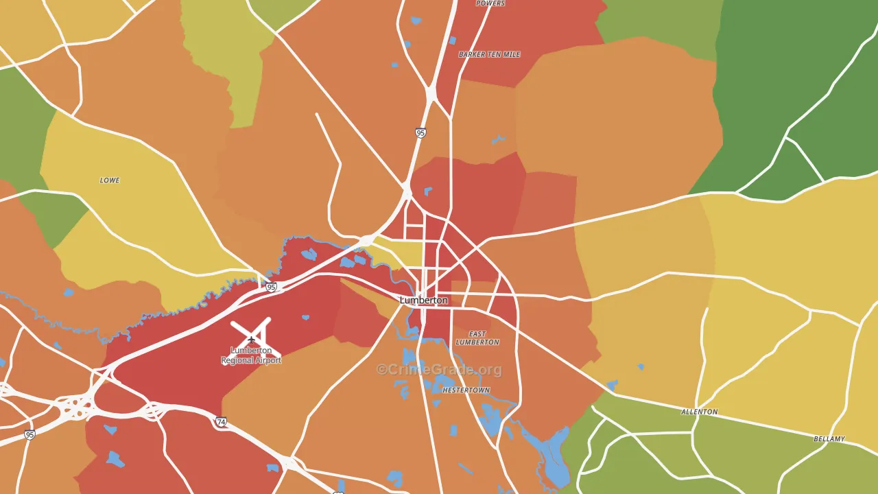 Lumberton, NC Map of Theft Rates