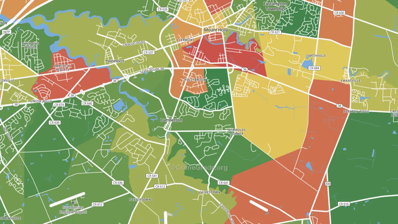 Lumberton, NJ Map of Theft Rates