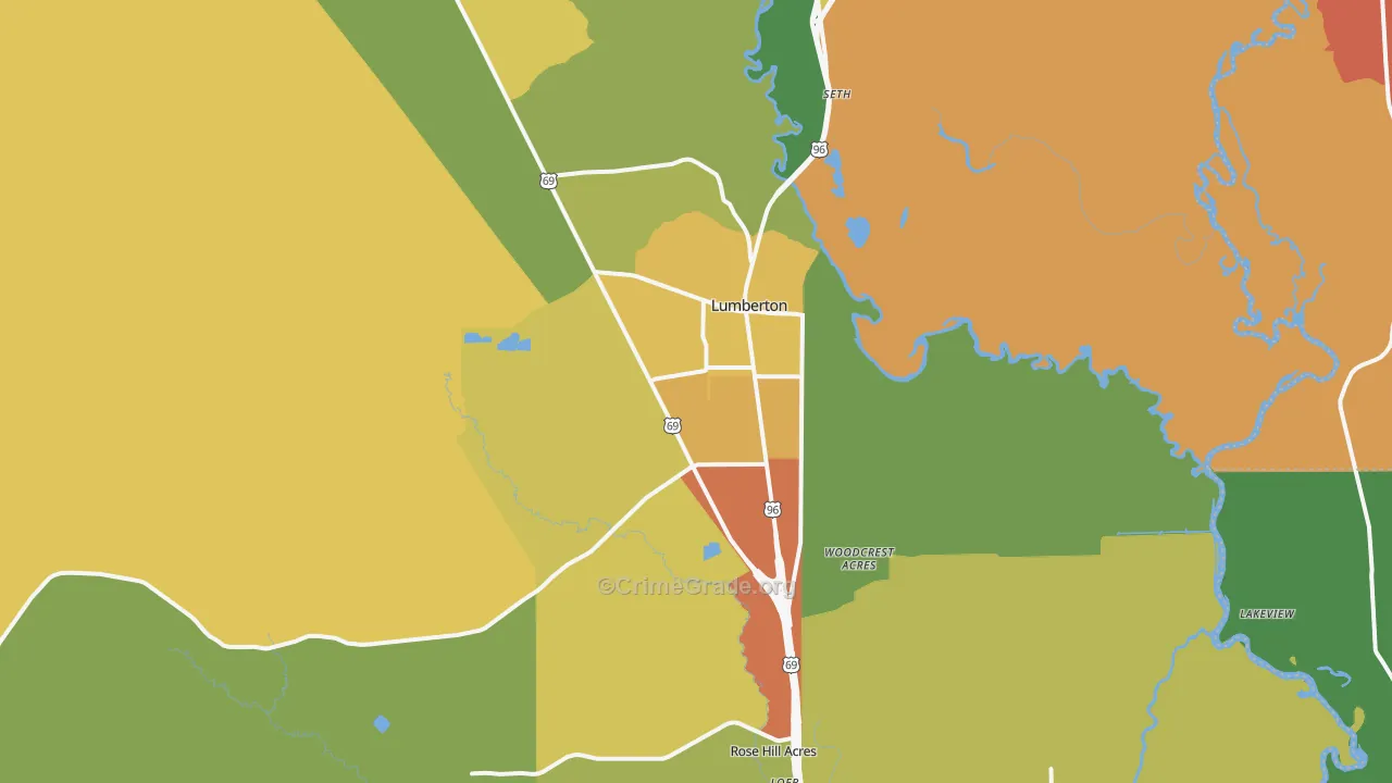 Lumberton, TX Map of Theft Rates