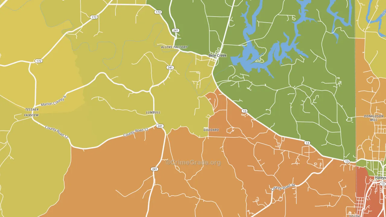 Lumbull, AL Map of Theft Rates