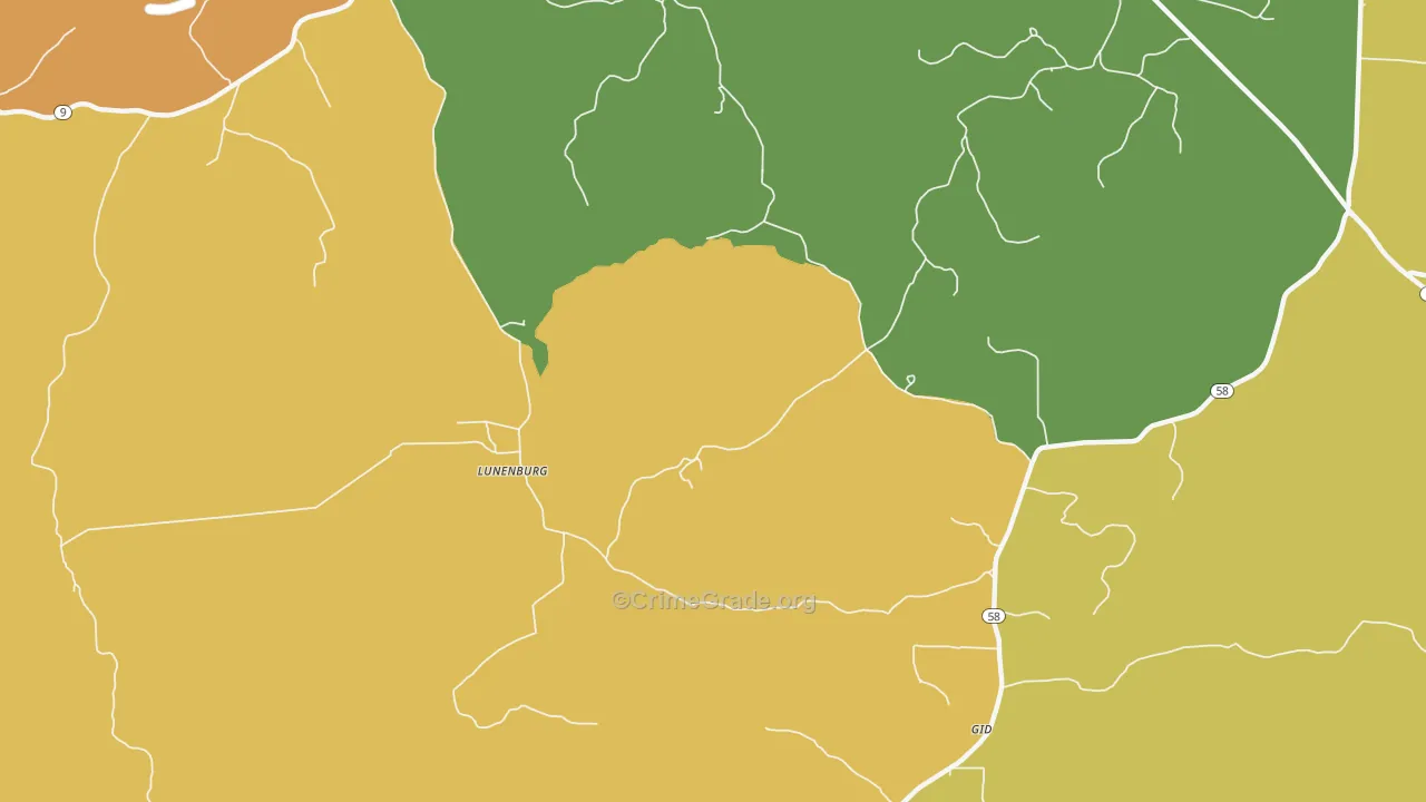Lunenburg, AR Map of Theft Rates