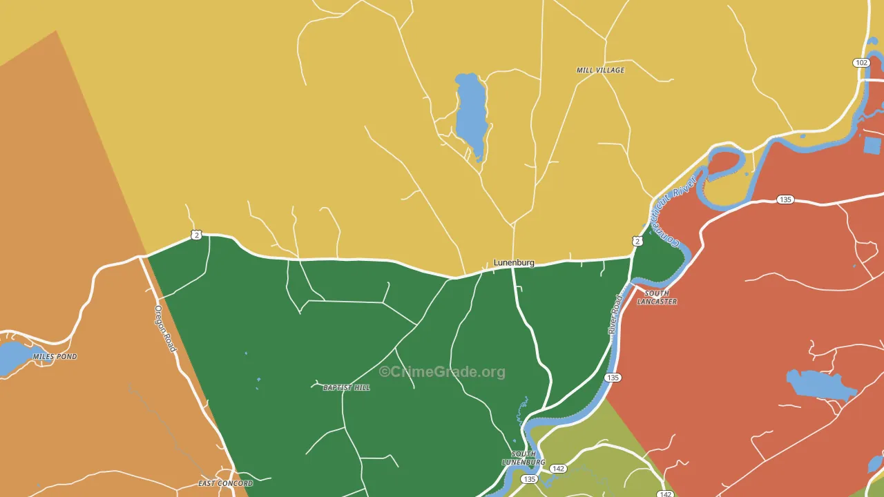 Lunenburg, VT Map of Theft Rates