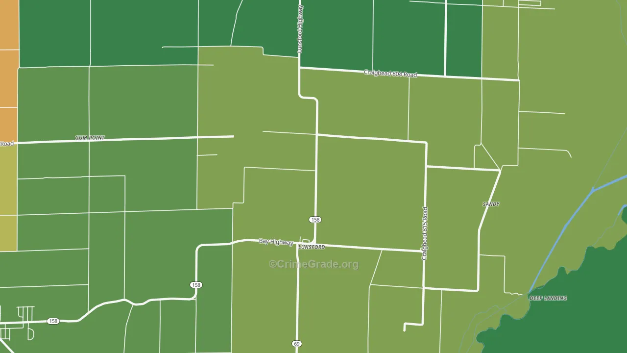 Lunsford, AR Map of Theft Rates