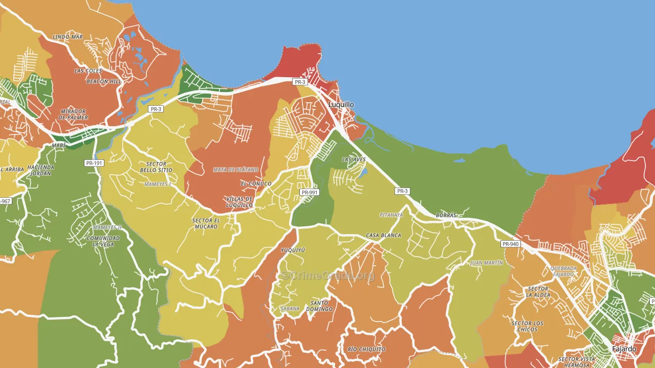 Luquillo, PR Map of Theft Rates