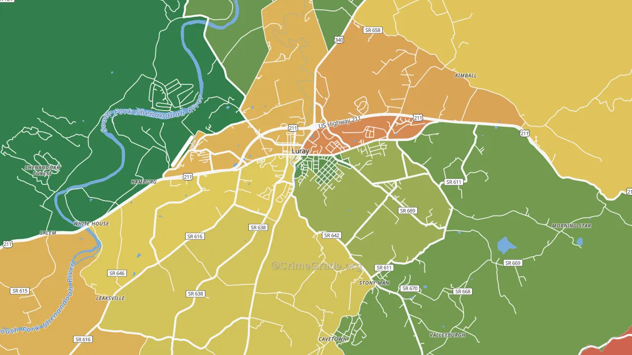 Luray, VA Map of Theft Rates