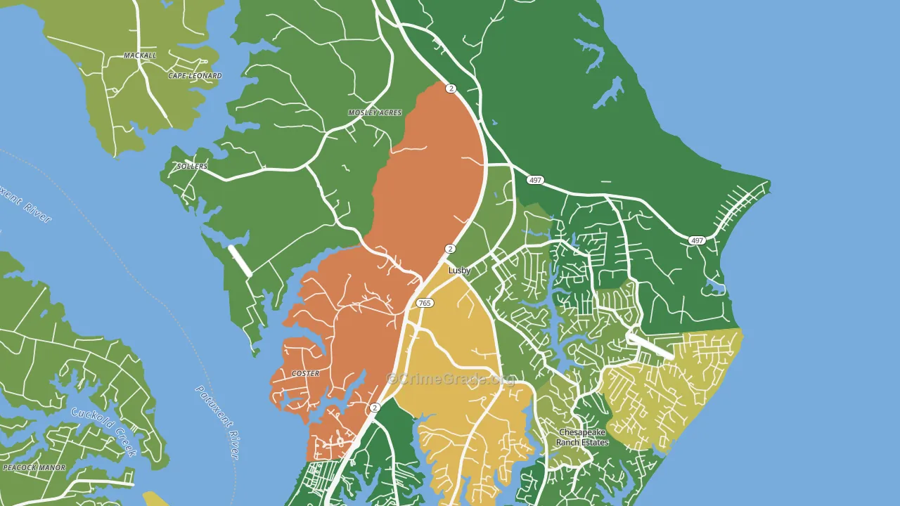Lusby, MD Map of Theft Rates