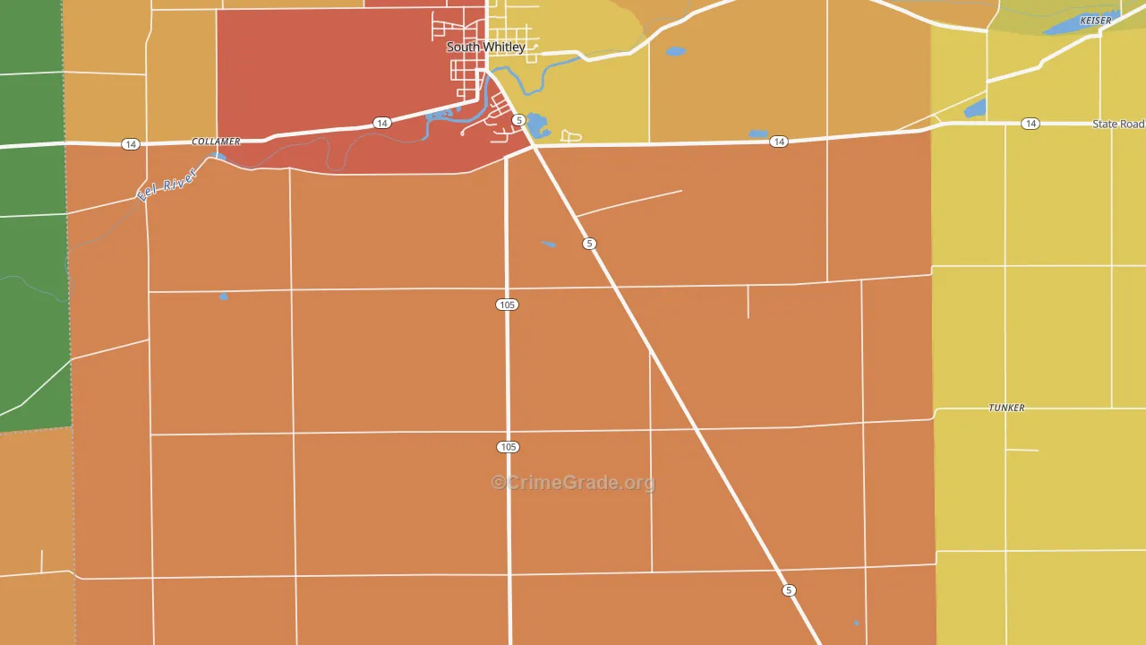 Luther, IN Map of Theft Rates