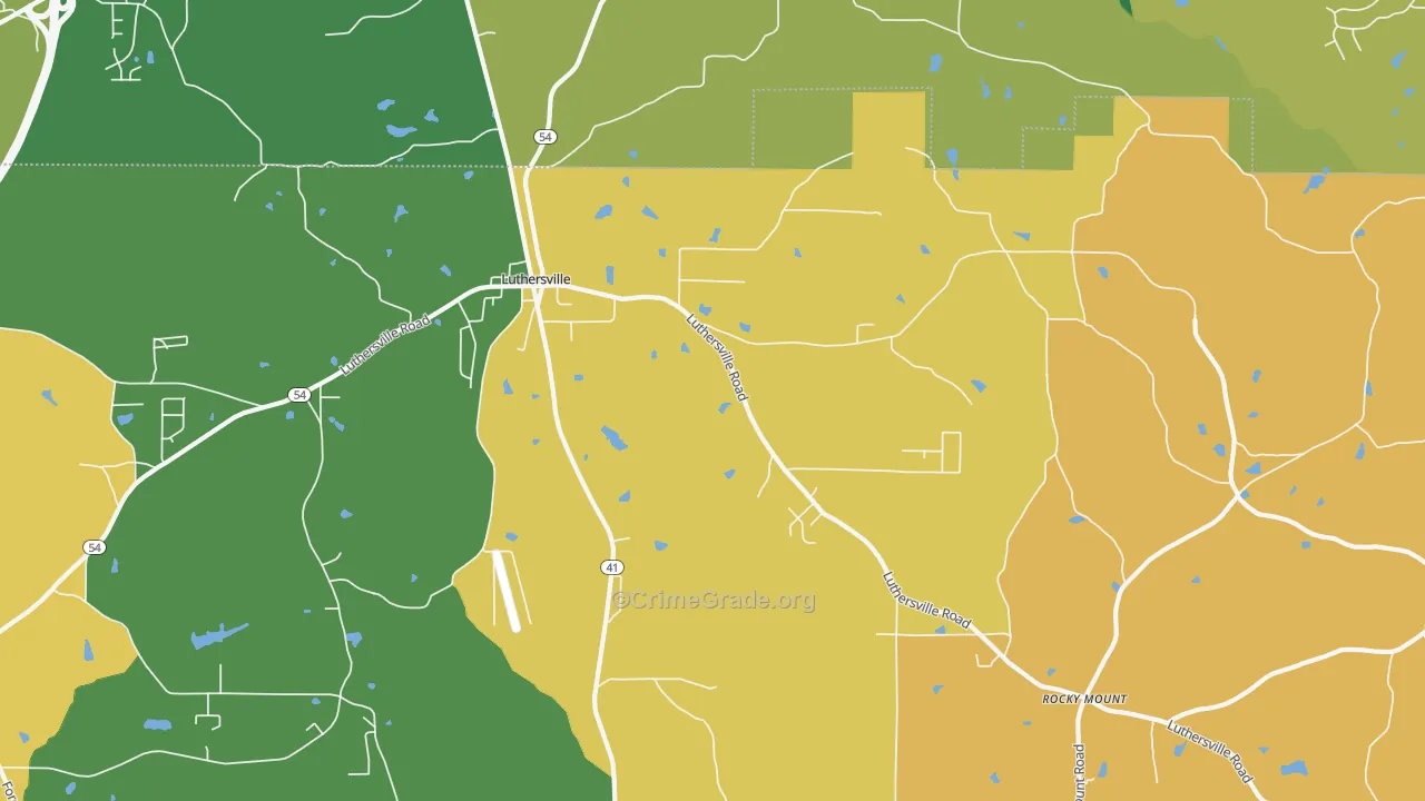 Luthersville, GA Map of Theft Rates