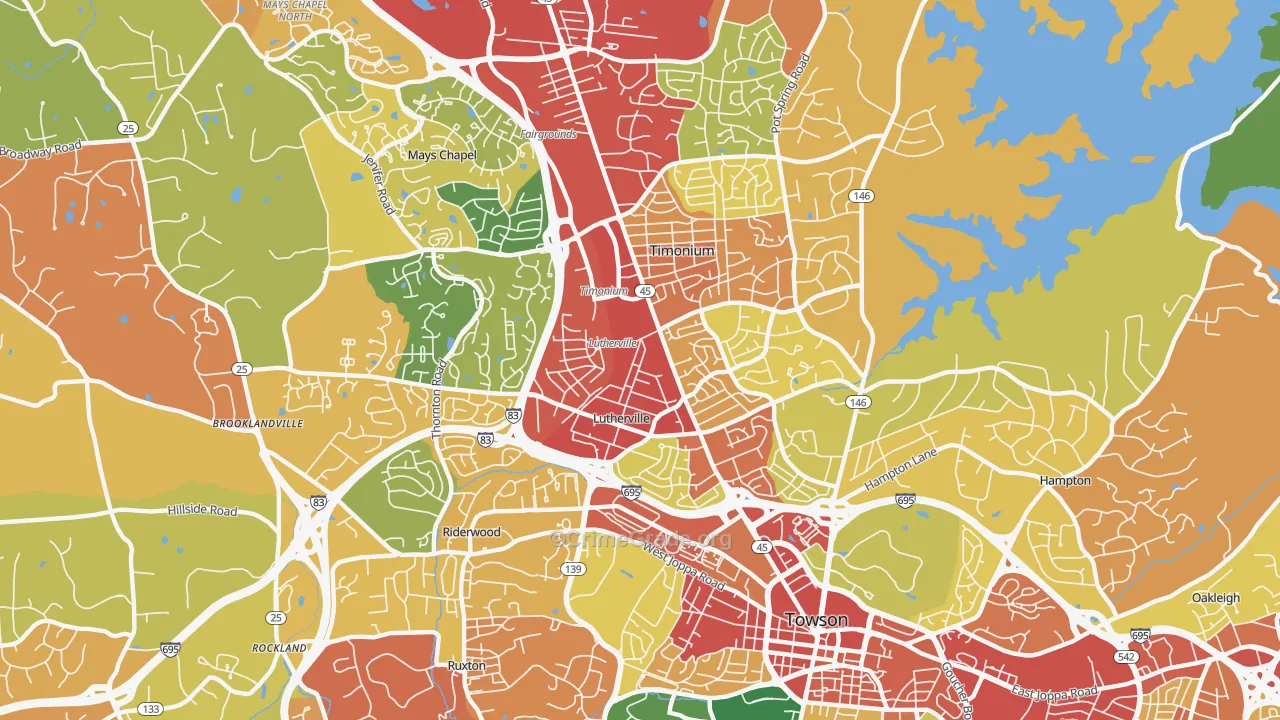 Lutherville, MD Map of Theft Rates