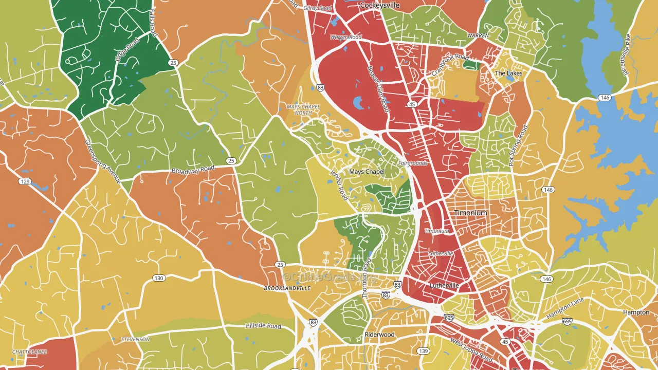 Lutherville-Timonium, MD Map of Theft Rates