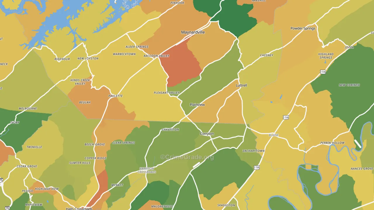 Luttrell, TN Map of Theft Rates