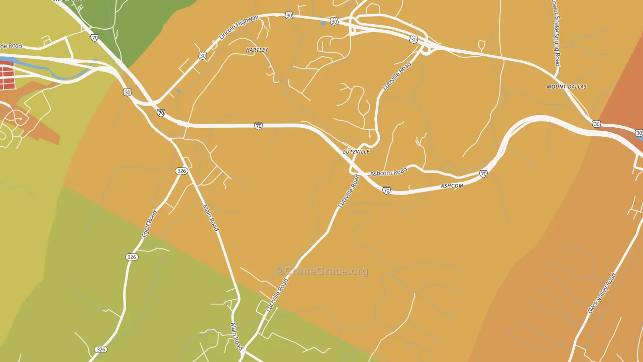 Lutzville, PA Map of Theft Rates