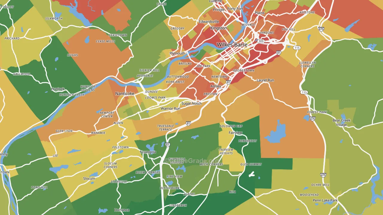 Luzerne County, PA Map of Theft Rates