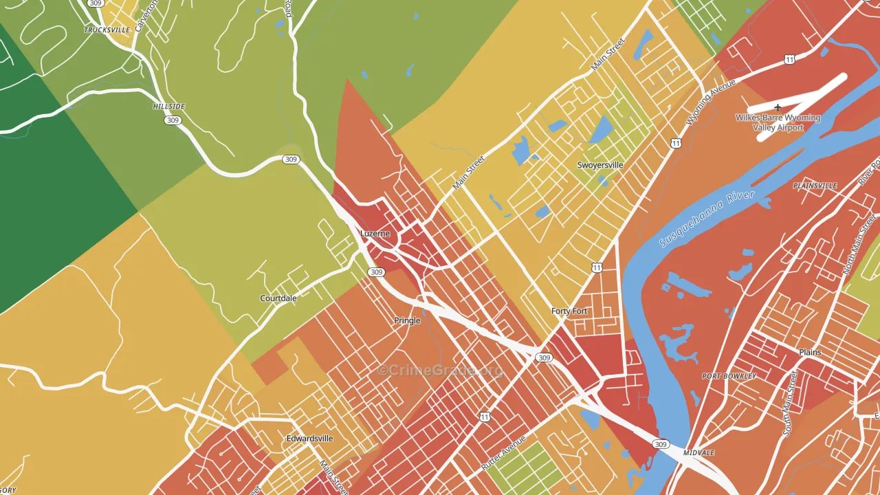 Luzerne, PA Map of Theft Rates