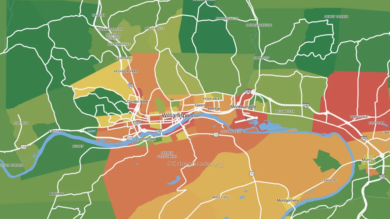 Lycoming County, PA Map of Theft Rates