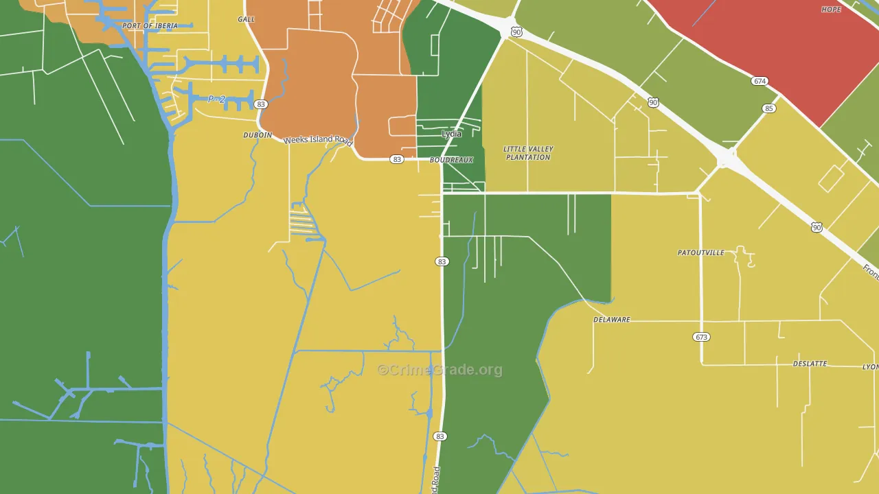 Lydia, LA Map of Theft Rates