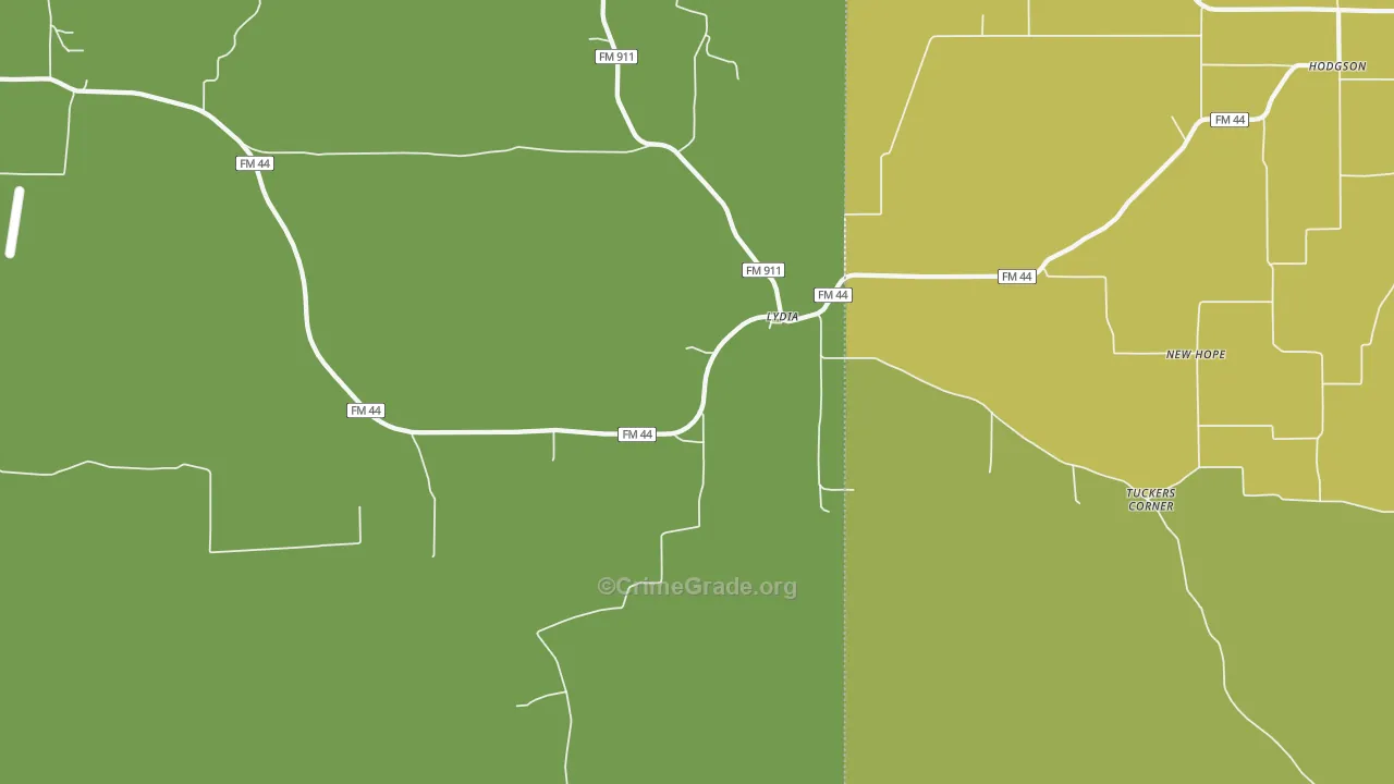 Lydia, TX Map of Theft Rates