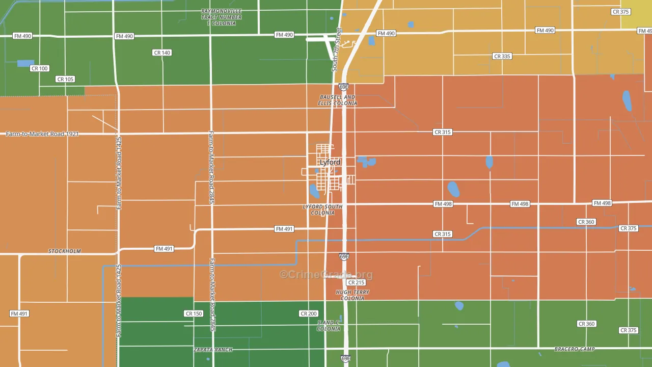Lyford, TX Map of Theft Rates