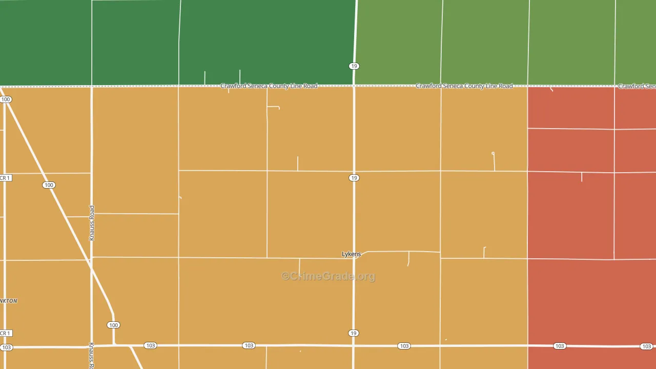 Lykens, OH Map of Theft Rates