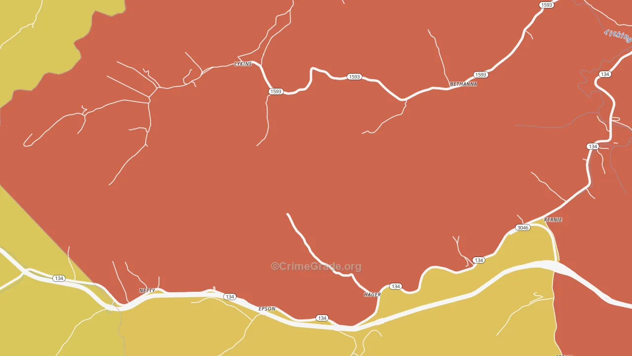 Lykins, KY Map of Theft Rates