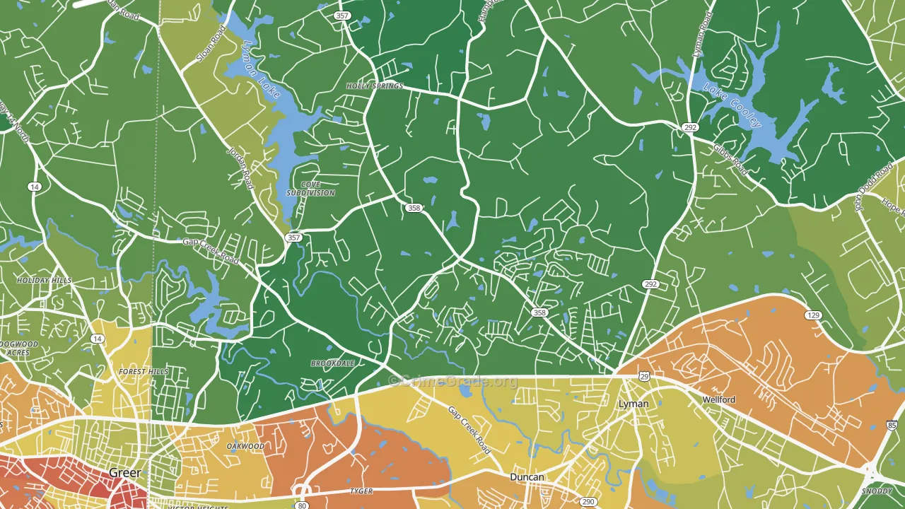 Lyman, SC Map of Theft Rates