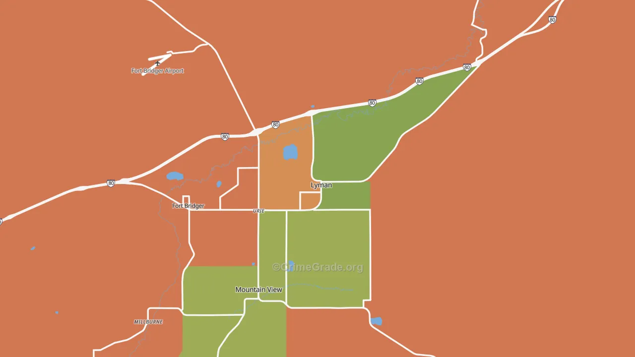 Lyman, WY Map of Theft Rates