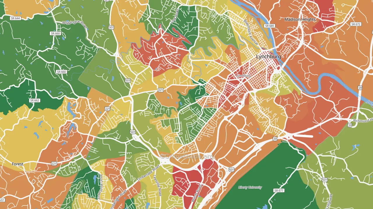 Lynchburg City, VA Map of Theft Rates