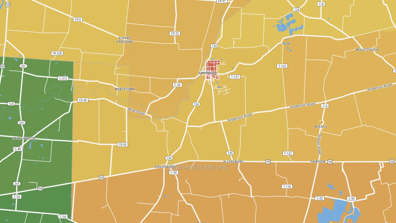 Lynchburg, OH Map of Theft Rates