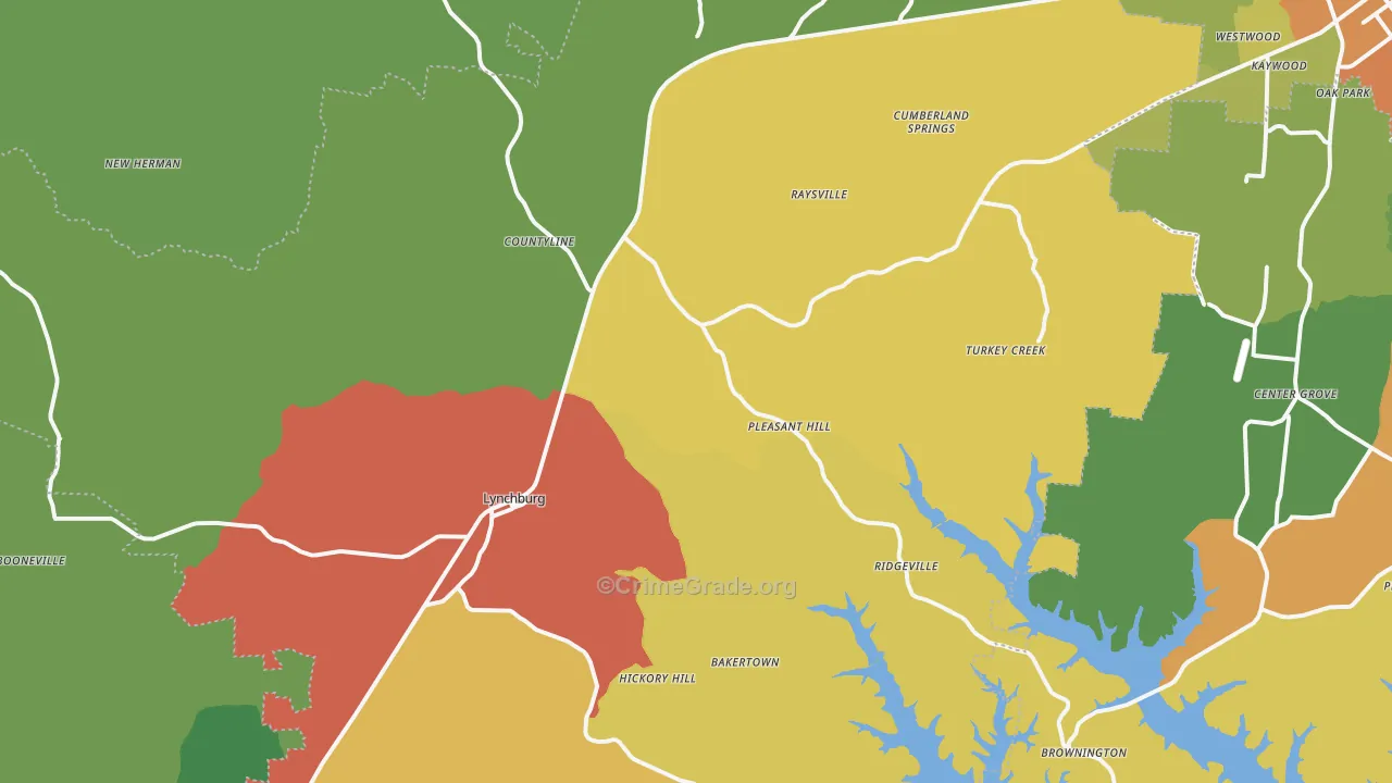 Lynchburg, TN Map of Theft Rates
