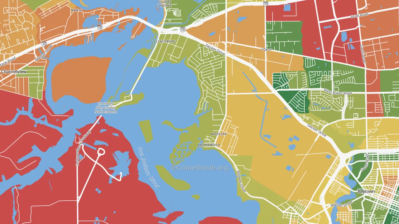Lynchburg, TX Map of Theft Rates