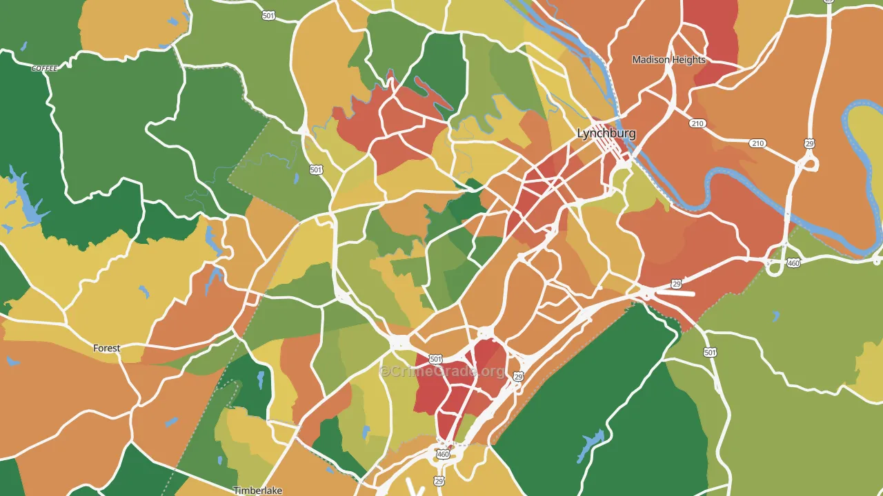Lynchburg, VA Map of Theft Rates