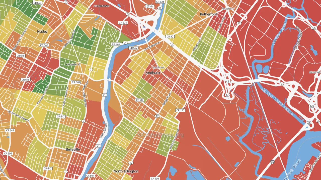 Lyndhurst, NJ Map of Theft Rates