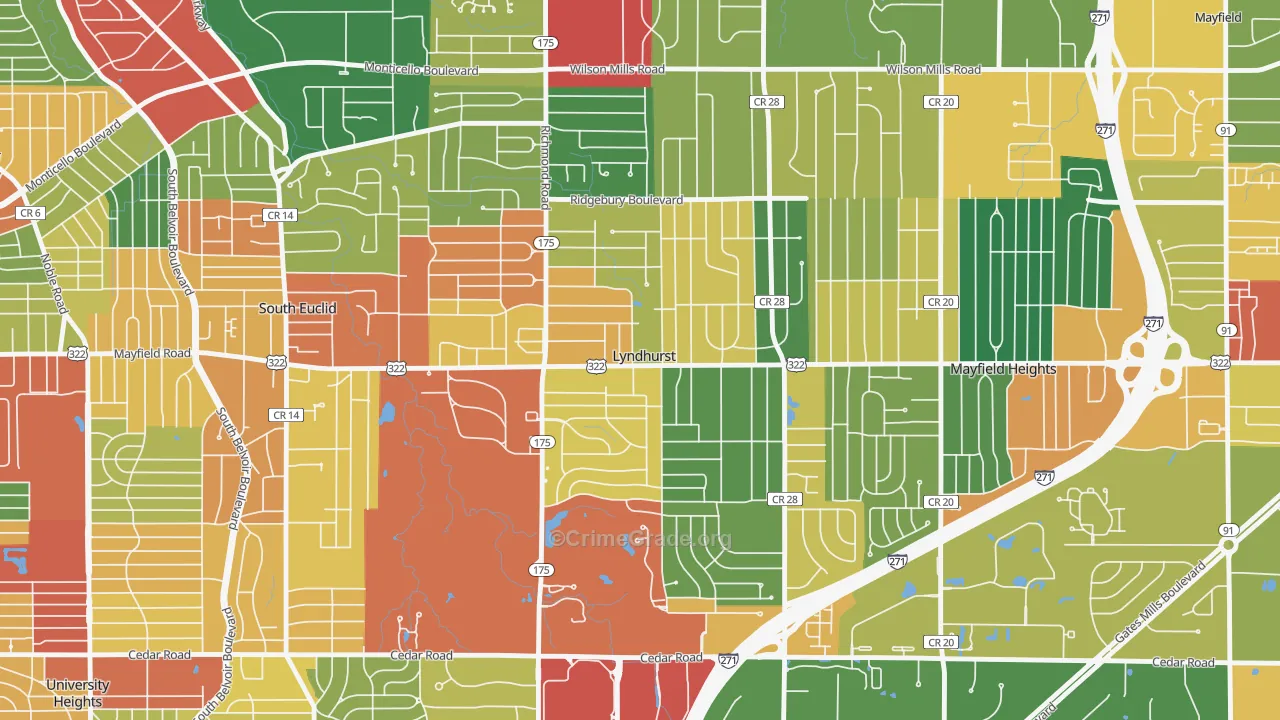 Lyndhurst, OH Map of Theft Rates