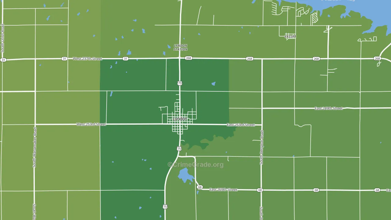 Lyndon, KS Map of Theft Rates