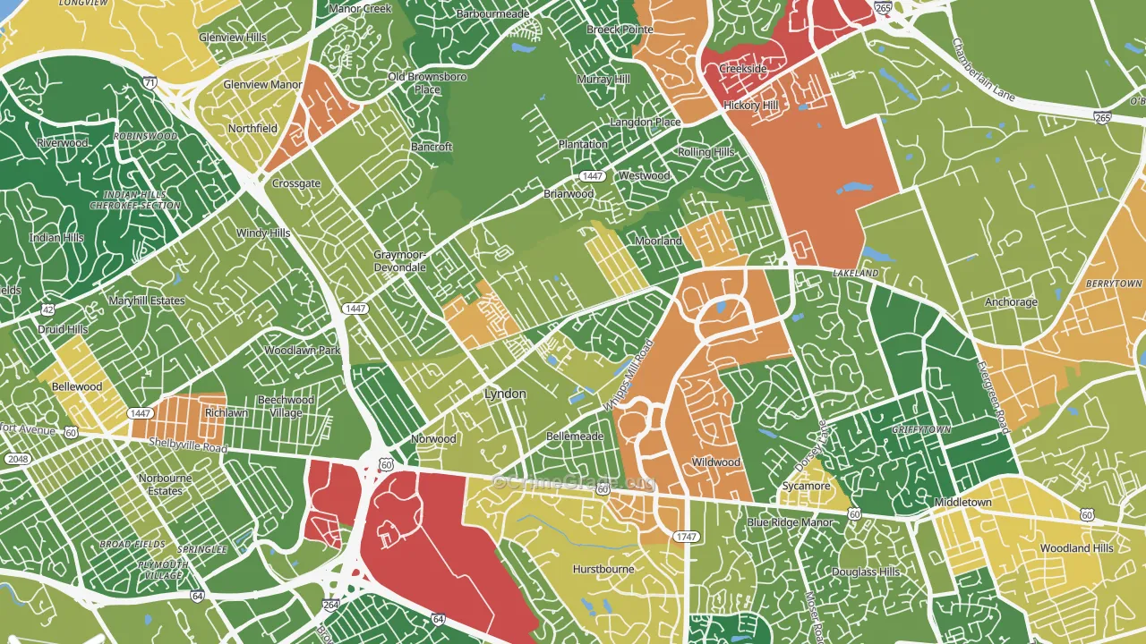 Lyndon, KY Map of Theft Rates