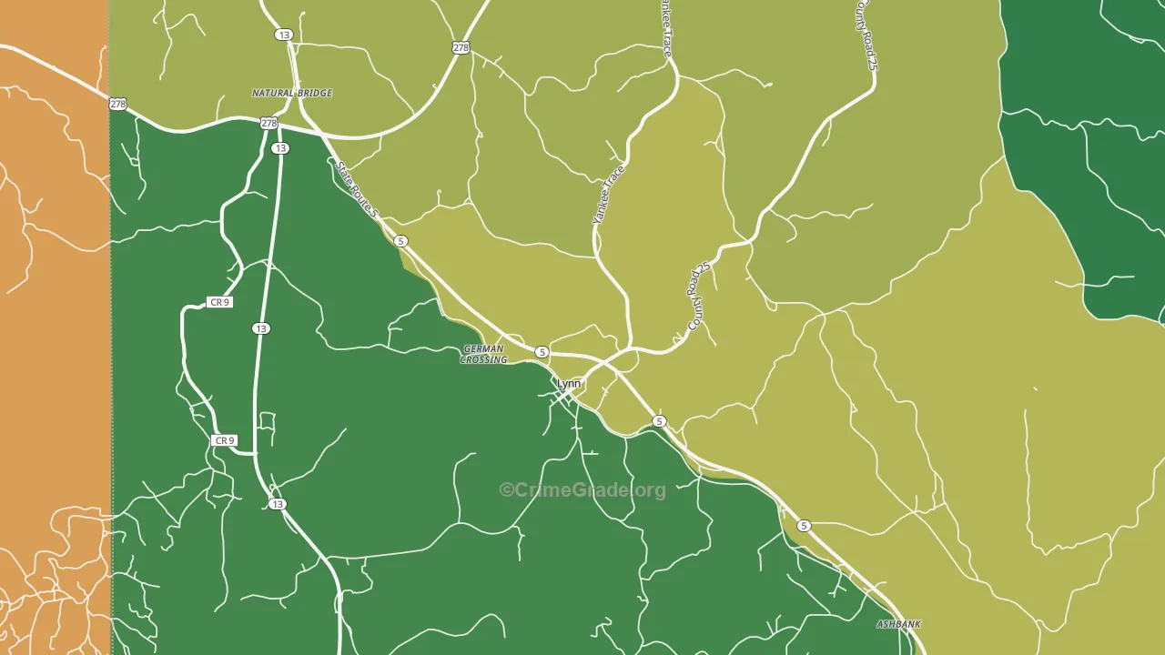 Lynn, AL Map of Theft Rates