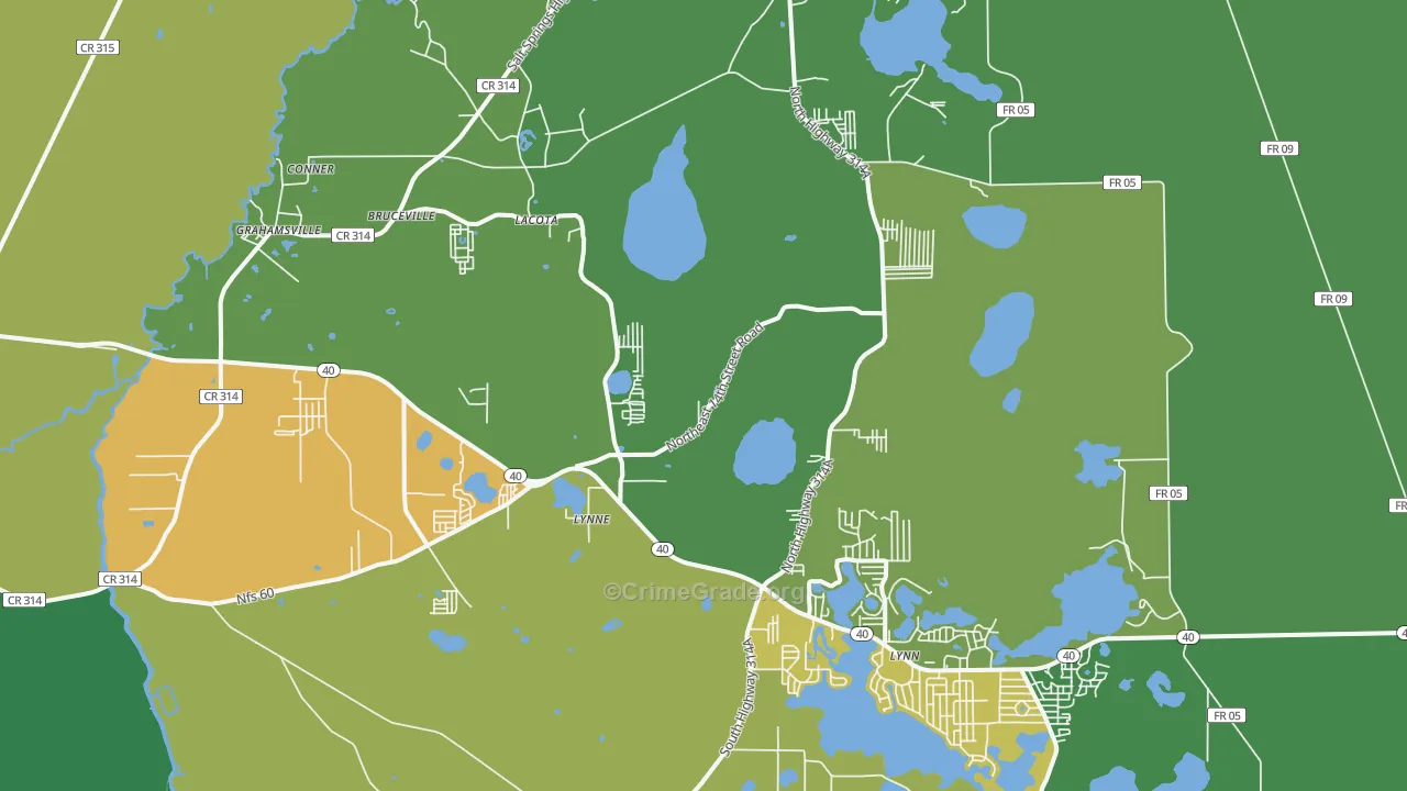 Lynne, FL Map of Theft Rates