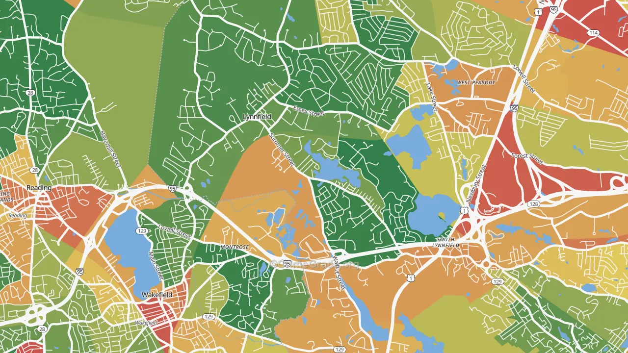 Lynnfield, MA Map of Theft Rates